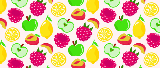 Bright seamless fruit summer pattern. Ideal for tablecloth, fabric, packaging.