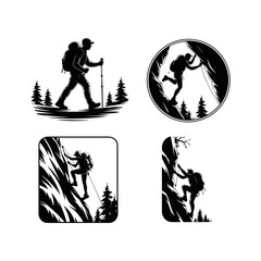 Hiking and Mountain Climbing Silhouettes Vector Set