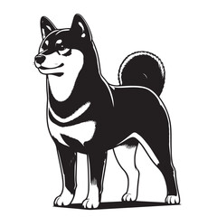 Silhouette Shiba Inu Dog  Black Vector white background illustration Style 