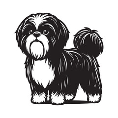 Silhouette Shih Tzu Dog Black Vector white background illustration Style 