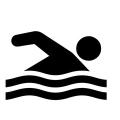 A person swimming, depicted in a simple black and white illustration.