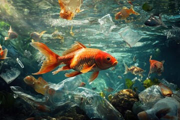 Naklejka premium Polluted aquatic ecosystem