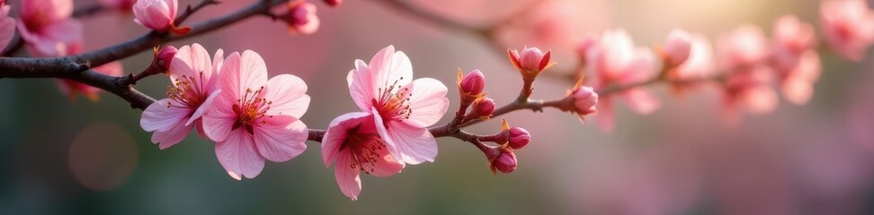 Fototapeta premium Delicate pink blossom unfolds in serene garden nook , serene, nature, corner