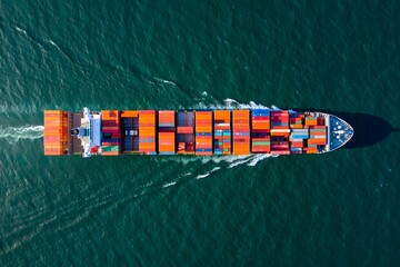 International freight business at sea with cargo container ships and industrial port cranes