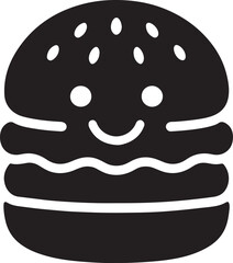 Funny silhouette of a smiling burger face, ideal for food branding, kids' menus, cartoons, and playful restaurant design themes.