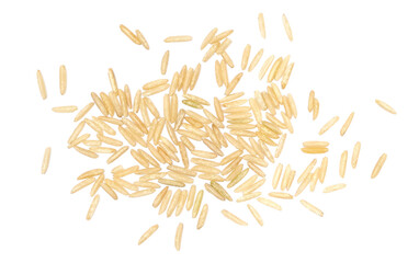 Close up basmati rice uncooked isolated on white, top view