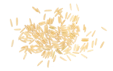 Close up basmati rice uncooked isolated on white, top view