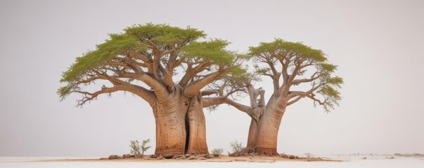 Ancient baobab tree, isolated on pure white backdrop, symbol, organic, natural