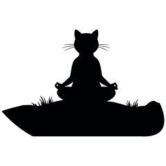 Black Cat Meditating in Lotus Pose on Grass
