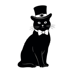 Elegant Black Cat in Top Hat and Bow Tie