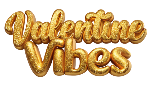 Gold glitter valentine vibes text isolated on a white background