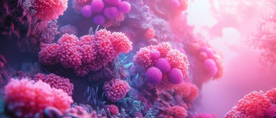 Close-Up of Vibrant Coral Reef in an Artistic Pink Fantasy Scene