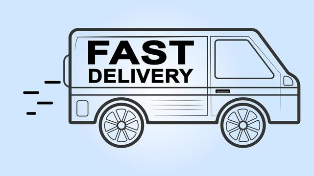 New Van / Truck black outline icons 2D animation. Animated Seamless loop Moving truck. Transportation monochrome linear cartoon High quality 4K HD video with black background. fast delivery van