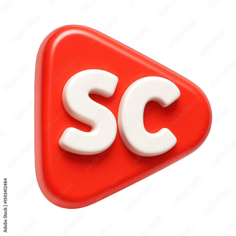Poster 3d render play button with sc letters
