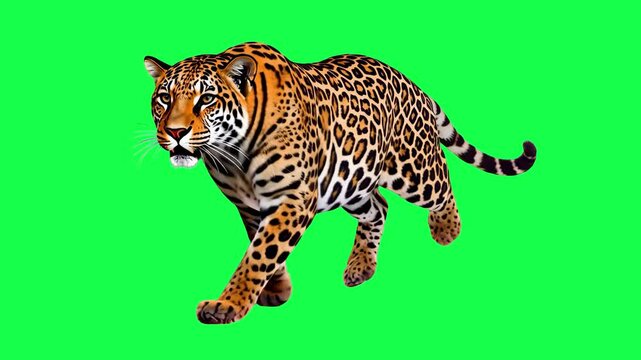 Walking jaguar animation, transparent 4K video, green screen animation, transparent 4K video, green screen