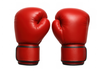 Red boxing gloves isolated on transparent background, ready for boxing match or training, embodying strength and competition