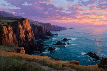 Coastal Landscape with Blue Waters and Rocky Shore