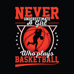 Never Underestimate a girl who plays Basketball t-shirt design