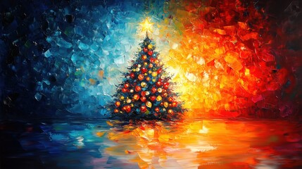 Impressionistic painting of a Christmas tree with vibrant colors.