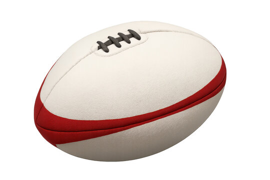 Classic white and red rugby ball rotating, isolated on transparent background, perfect for sports-themed projects