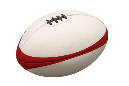 Classic white and red rugby ball rotating, isolated on transparent background, perfect for sports-themed projects - Powered by Adobe