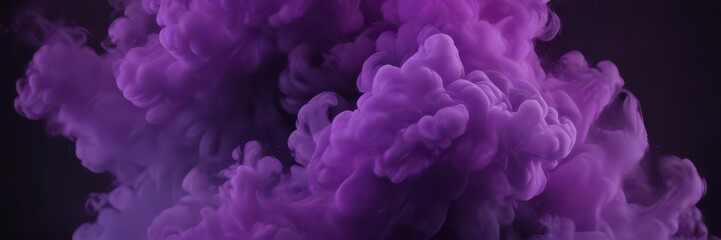 Fototapeta premium Abstract swirling purple smoke clouds on dark background, smoke, magic, fantasy