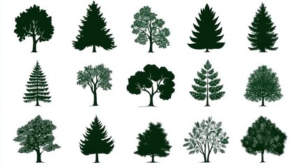 Silhouette collection of various trees