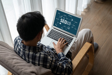 SEO search engine optimization for modish e-commerce and online retail business showing on computer...