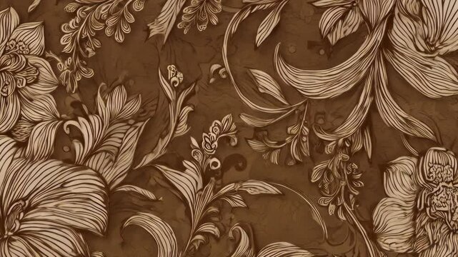 Elegant brown floral motif background with sketched style flowers and vines featuring swirling patterns and smooth color scheme for classic and timeless aesthetic