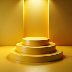 Three tiered yellow product display stand