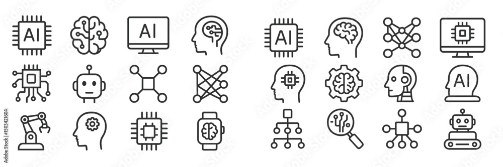 Poster various illustrations of artificial intelligence concepts and technologies arranged in a creative la