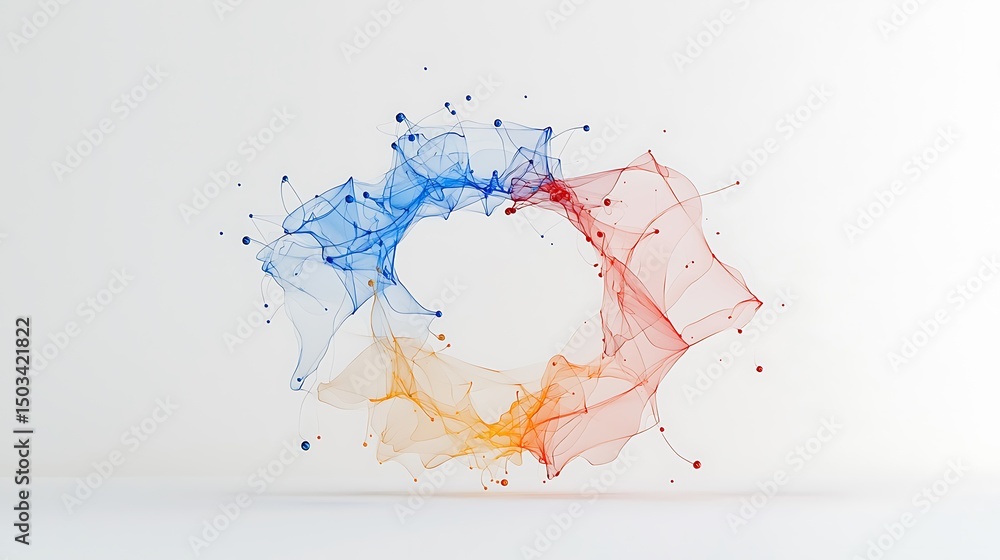Poster abstract colorful particle wave in geometric ring form
