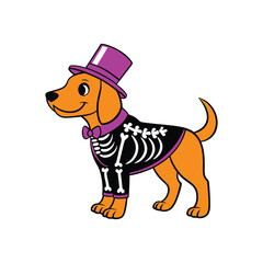 Fototapeta premium Funny cartoon dog in skeleton costume for Halloween celebration artwork 