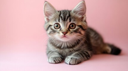 Adorable Kitten on Pink Background