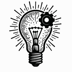 
Light bulb icon with circuits and a gear, symbolizing tech innovation and AI concepts. Ideal for logos, digital art, and creative projects