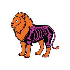 Lion dressed in a skeleton costume for Halloween jungle animal design  