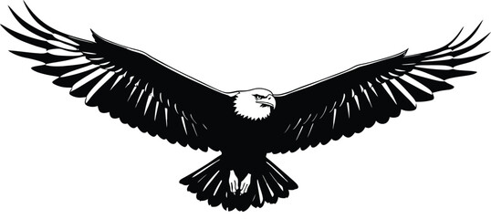 Obraz premium Majestic Bald Eagle Silhouette in Flight, Wings Spread, Bird of Prey Icon. AI Generative 
