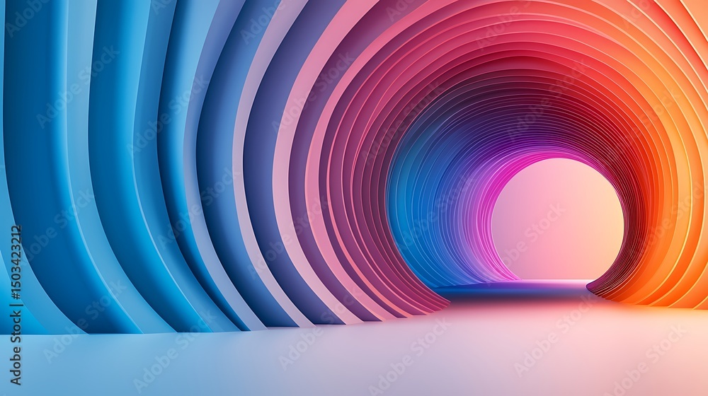 Poster abstract colorful tunnel with gradient lines and perspective