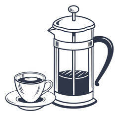 French Press and Mug in Clean Minimal Vector Design