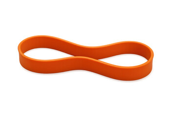 Bright orange resistance band looping into infinity shape, symbolizing dynamic fitness training against clean transparent backdrop