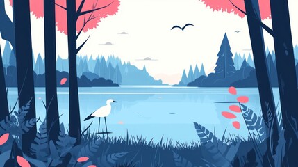 Peaceful lake scene in a forest
