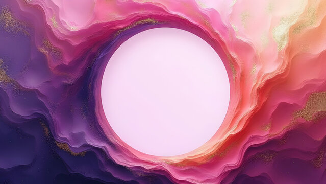 "Vibrant Purple and Pink Smoke with Golden Circular Frame"