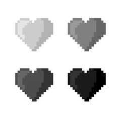 black and white pixel hearts. love icons. Set of pixel hearts in retro style. Vector illustration