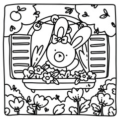 coloring page with bunny