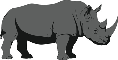 Obraz premium Graphic Illustration of Grey Rhinoceros, Standing Profile, African Wildlife Animal Icon. AI Generative 