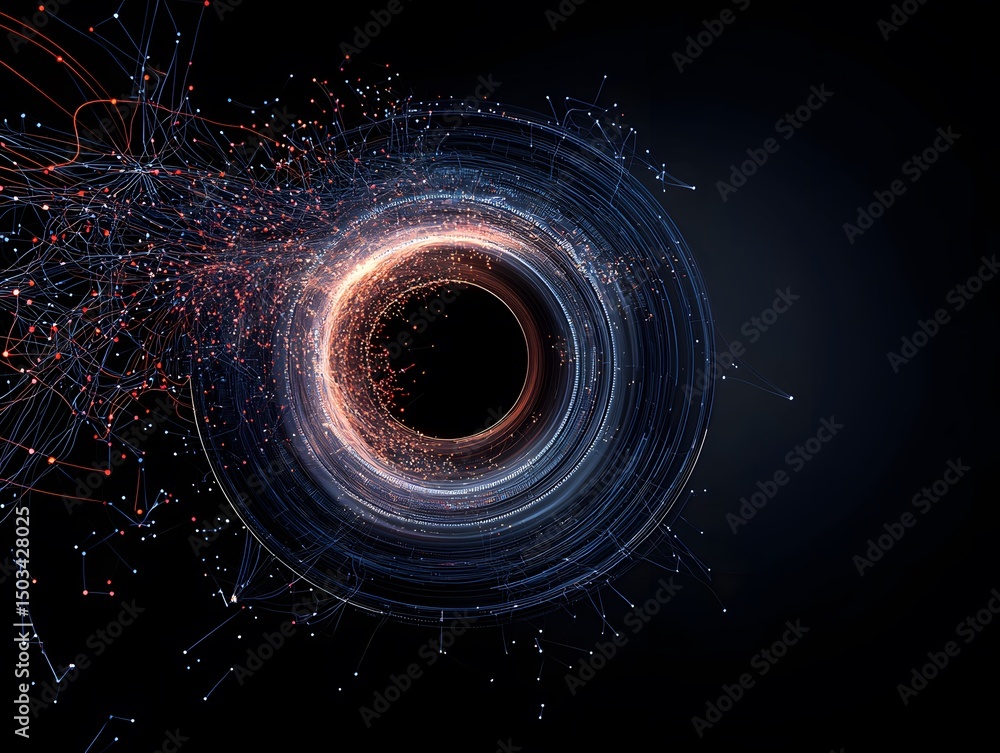 Poster abstract data tunnel with glowing points streaming