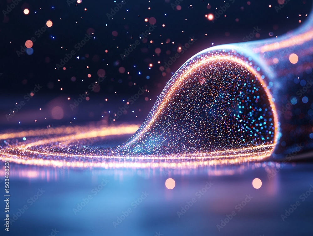 Poster abstract data tunnel with glowing points streaming