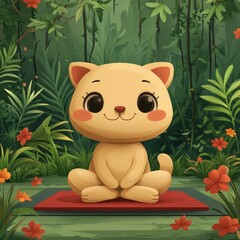 Cute cat meditating in jungle