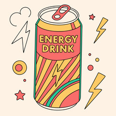 Vibrant vector illustration of an energy drink can, perfect for advertising, packaging, and digital design projects.
