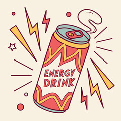 Vibrant vector illustration of an energy drink can, perfect for advertising, packaging, and digital design projects.